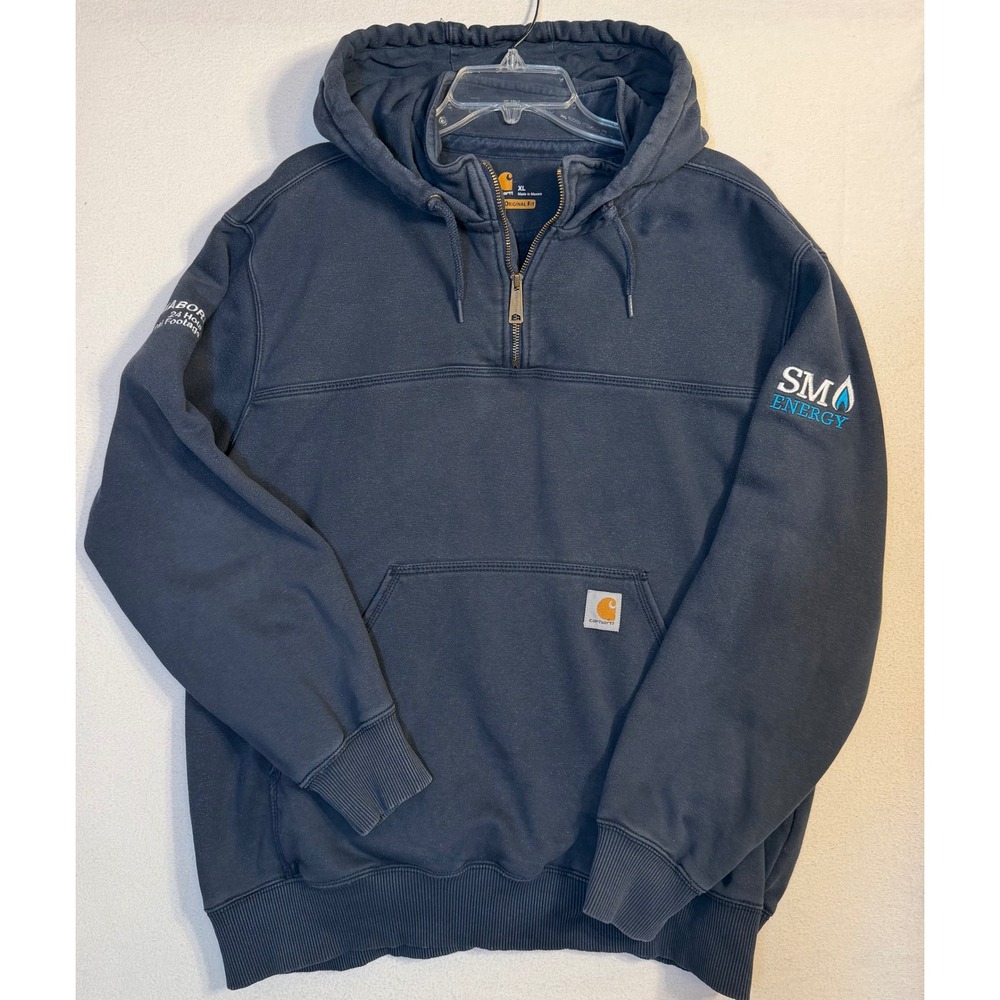 Carhartt Mens XL Navy Blue Quarter Zip Hoodie SM Energy Nabors 100617 472